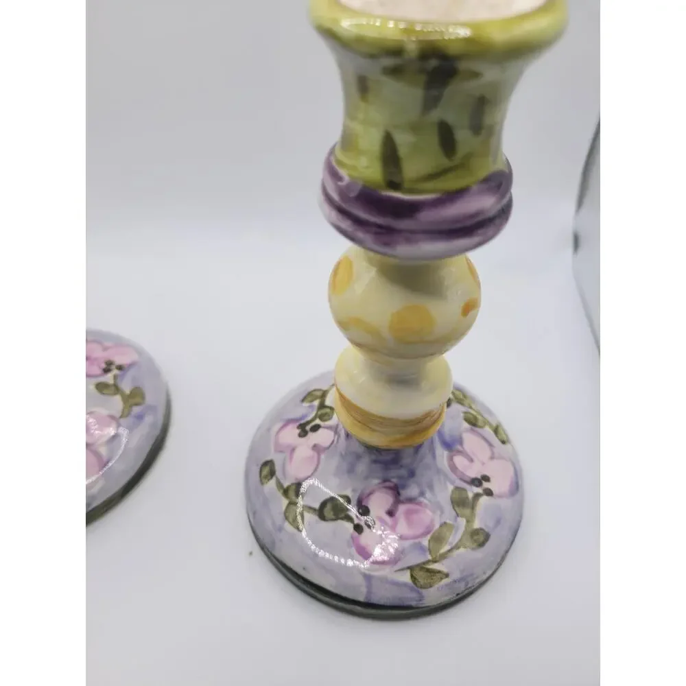 Handmade Pottery Candle Holders Pair
